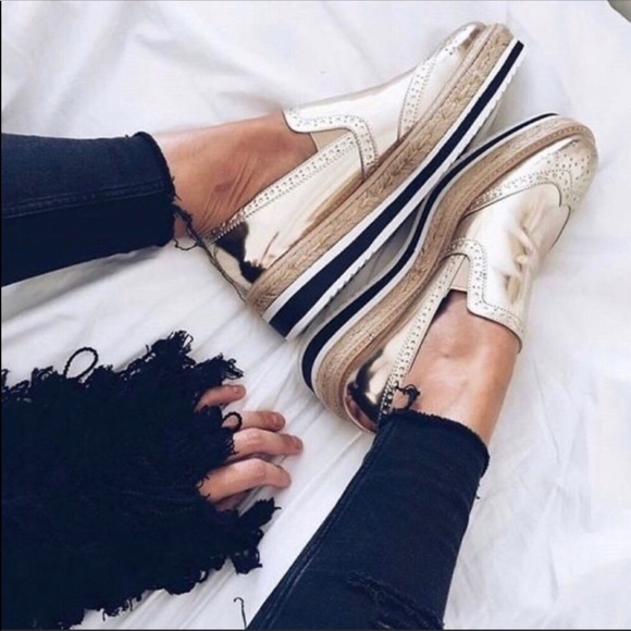 Zara Shoes - ZARA Metallic Platform Espadrilles Slip On Loafers